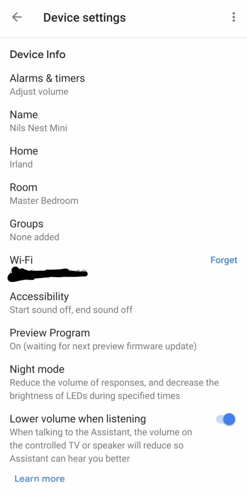 Google Nest Mini settings