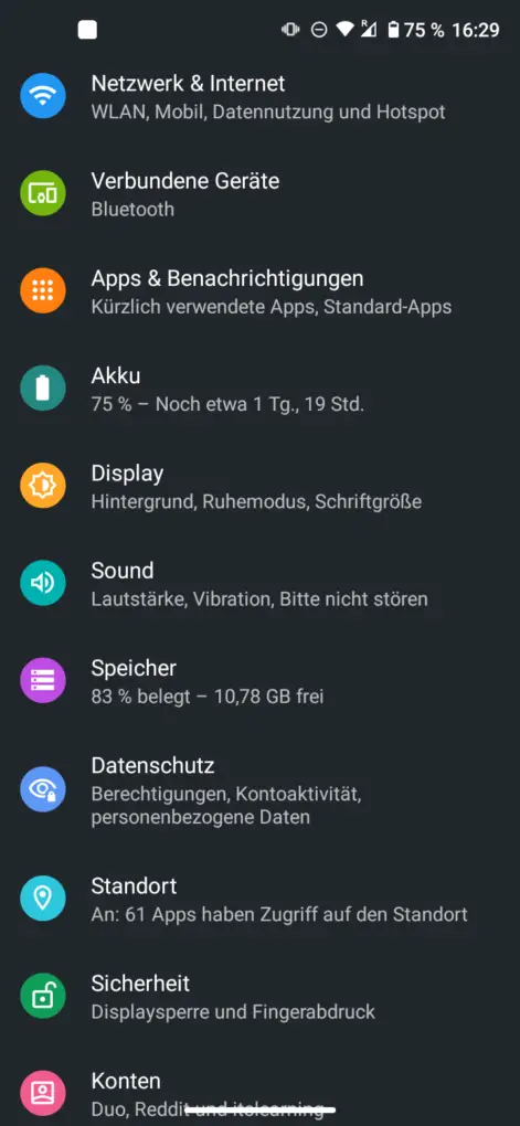 Moto G8 settings