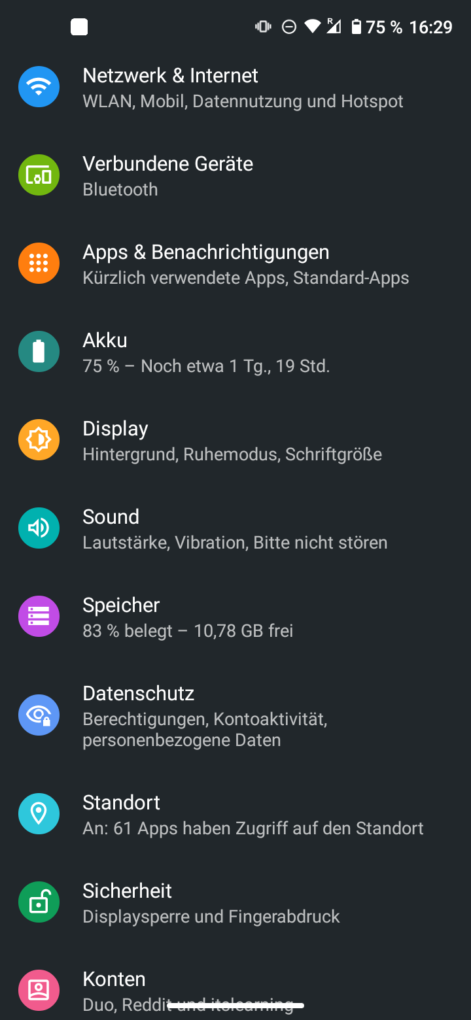 Moto G8 settings