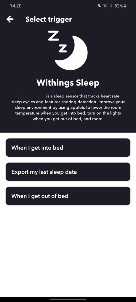 Withings Sleep Analyzer IFTTT