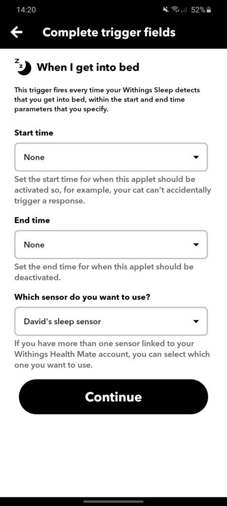 Withings Sleep Analyzer IFTTT