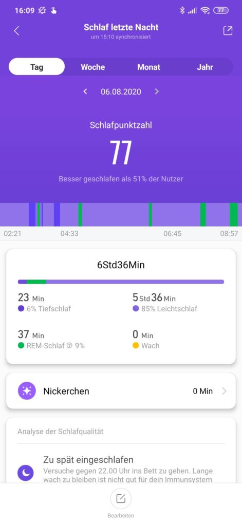 xiaomi mi band 5 schlafen