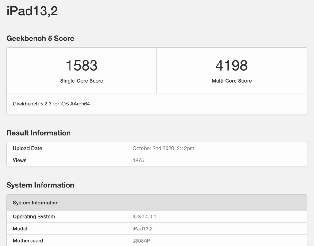 iPad Air 4 Geekbench