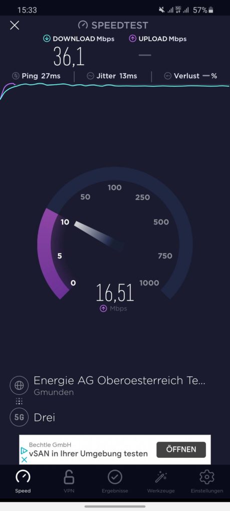 Three 5G network tests in Linz Speedtest