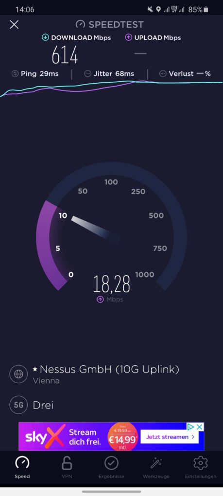 Three 5G network tests in Linz Speedtest