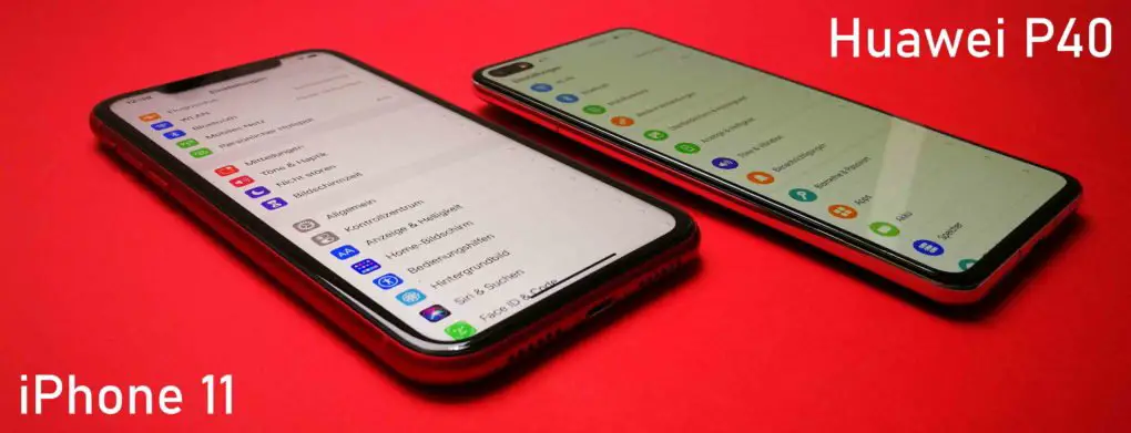 Huawei P40 5G screen viewing angle against iPhone 11