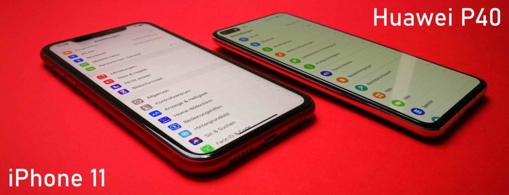 Huawei P40 5G Bildschirm Blickwinkel gegen iPhone 11