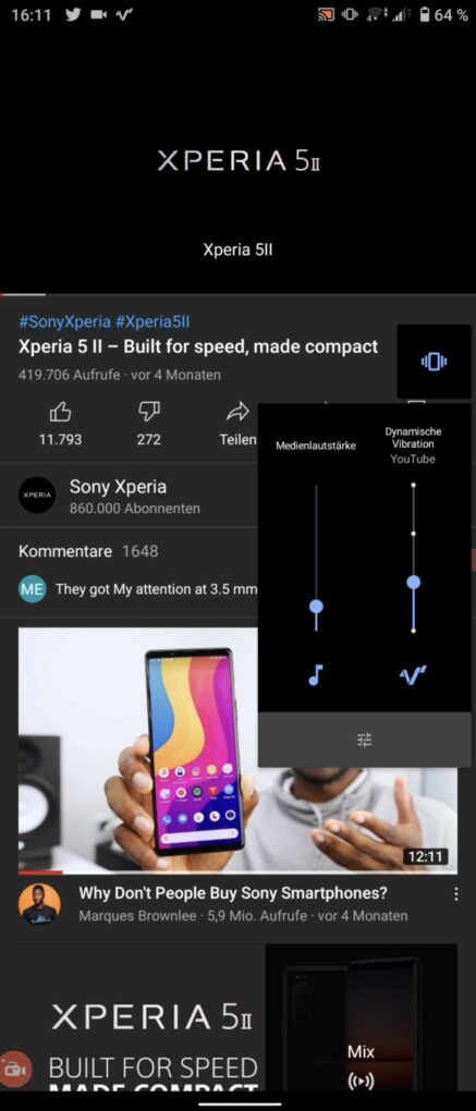 Sony Xperia 5 II dynamische Vibration YouTube