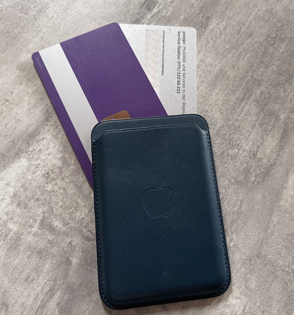 Apple leather wallet with cards