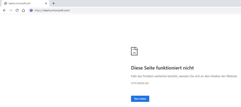 Microsoft Teams down HTTP Error 401