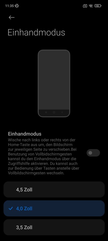 Redmi Note 10S Software Einhandmodus