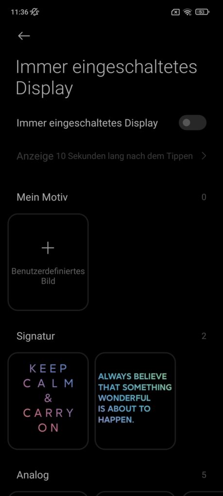 Redmi Note 10S Software immer eingeschaltetes Display