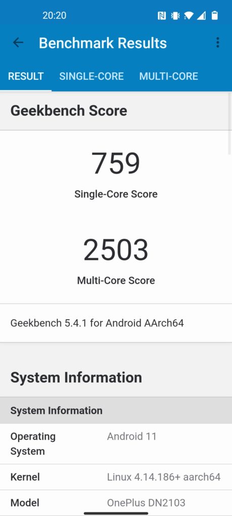 OnePlus Nord 2 Geekbench