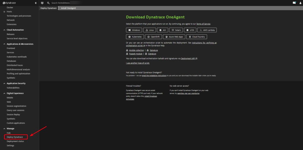 Dynatrace installation OneAgent