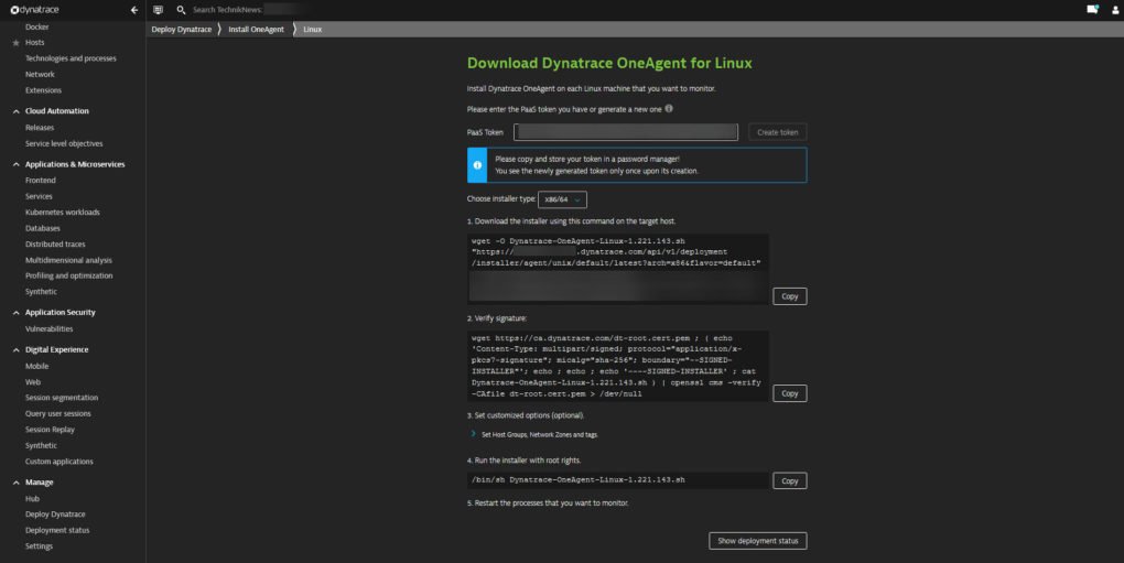 Dynatrace installation OneAgent