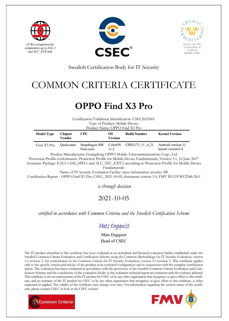 CSEC Zertifikat OPPO