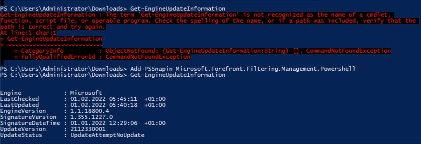 Microsoft PowerShell Get-EngineUpdateInformation Error