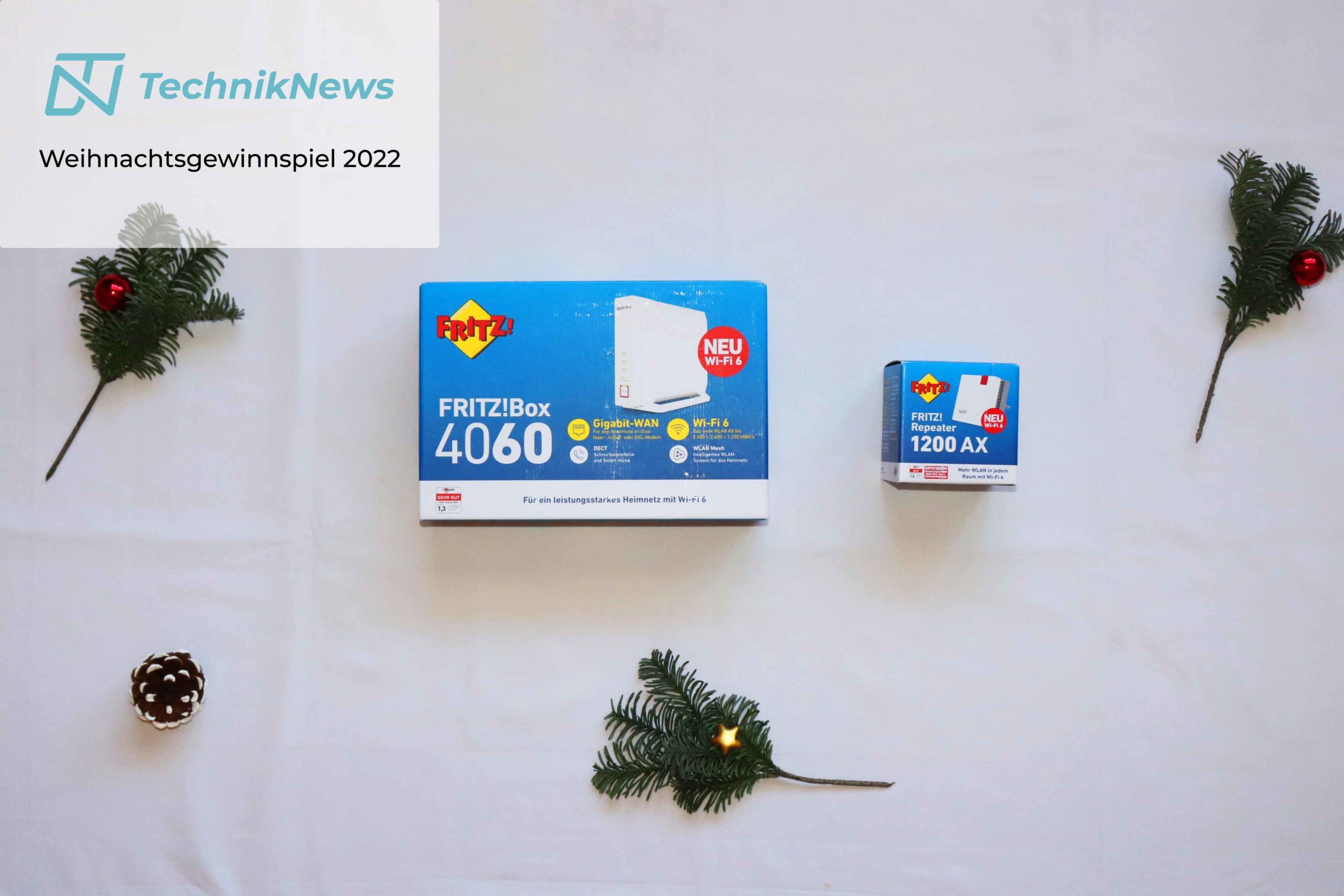 TechnikNews Weihnachtsgewinnspiel 2022 Fritzbox 4060 Fritzrepeater 1200 AX
