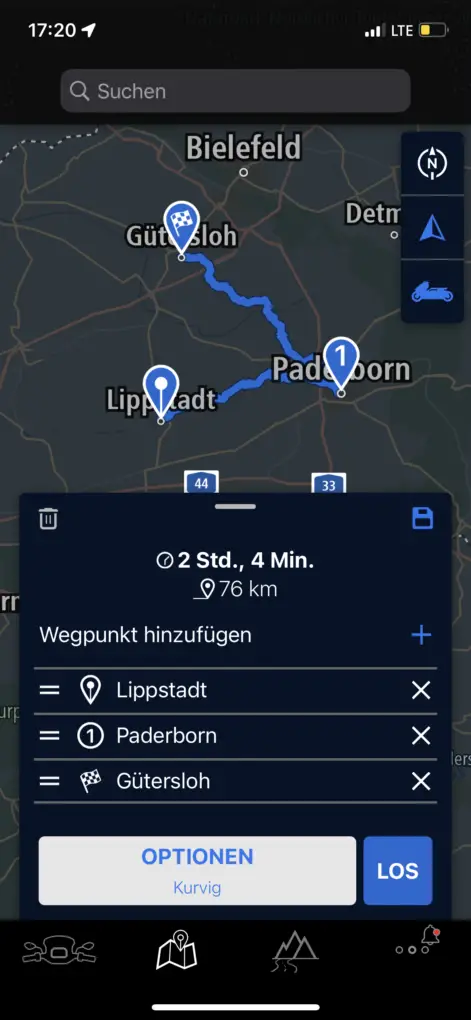 BMW CE 04 Connected App Route kurvig