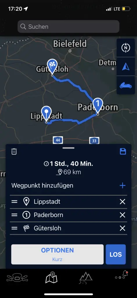 BMW CE 04 Connected App Route kurz