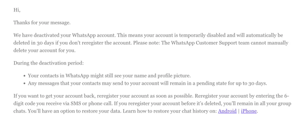 WhatsApp Account deaktiviert