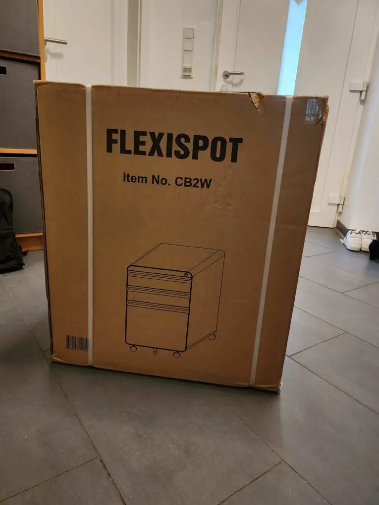 Der Karton des Flexispot CB2 - mit einer Delle