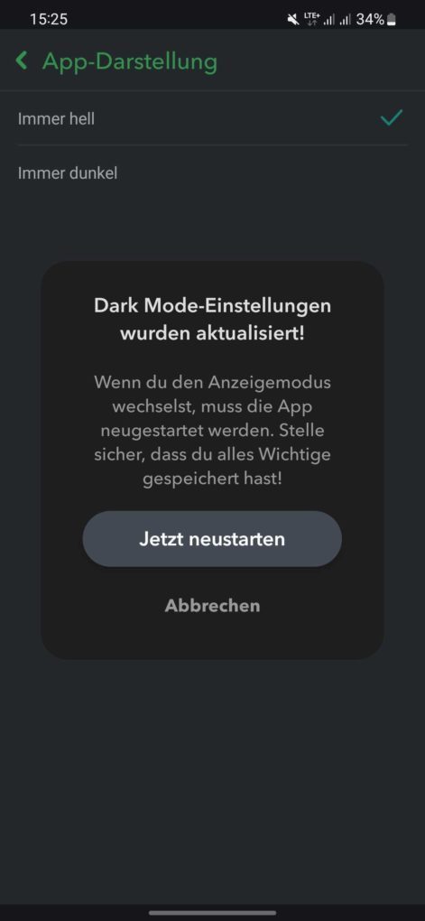 Snapchat dark mode android settings