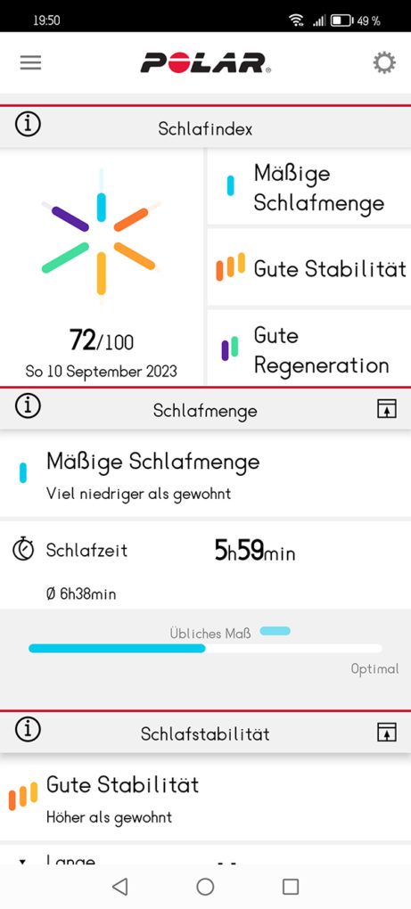 Polar Flow app - sleep index