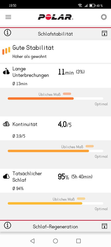 Polar Flow-App - Schlafstabilität