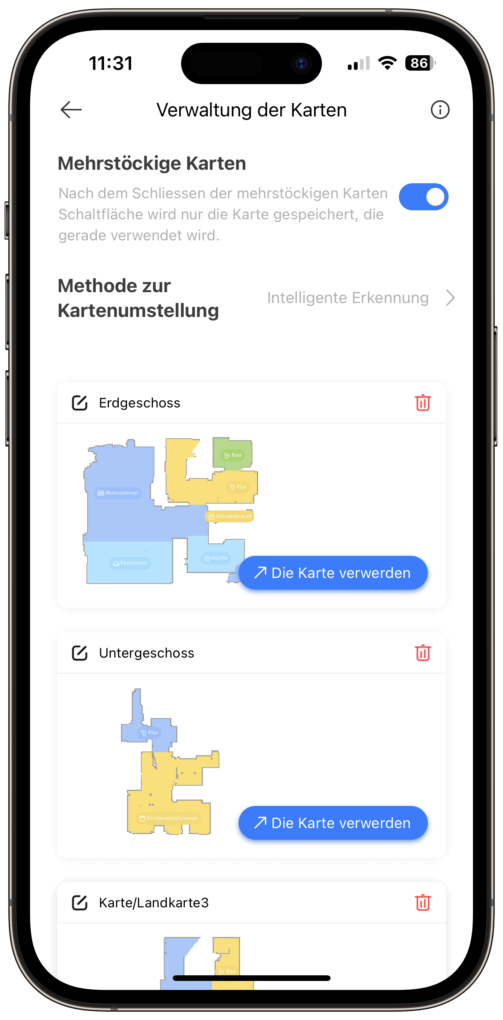 Dreame D10s Plus App mehrstöckige Karten