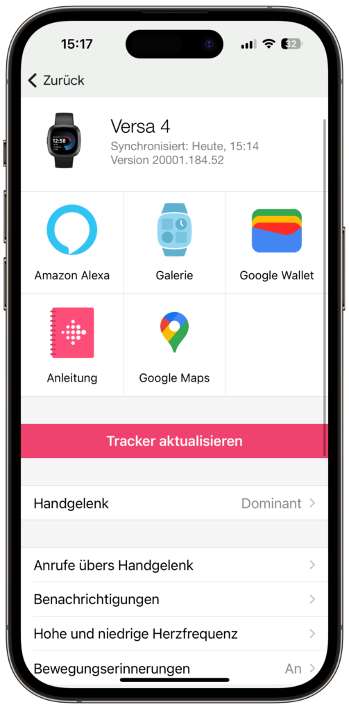 Fitbit Versa 4 App Einstellungen