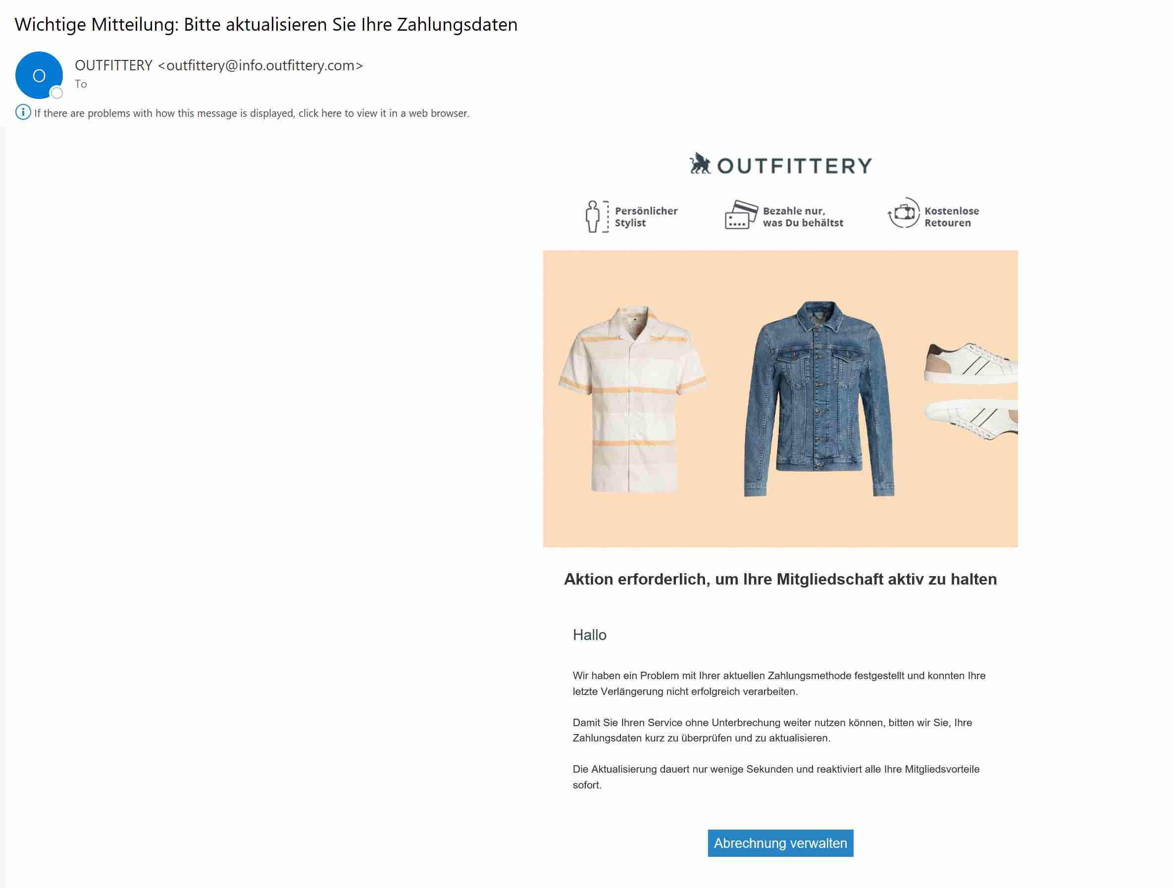 Outfittery Phishing E-Mail