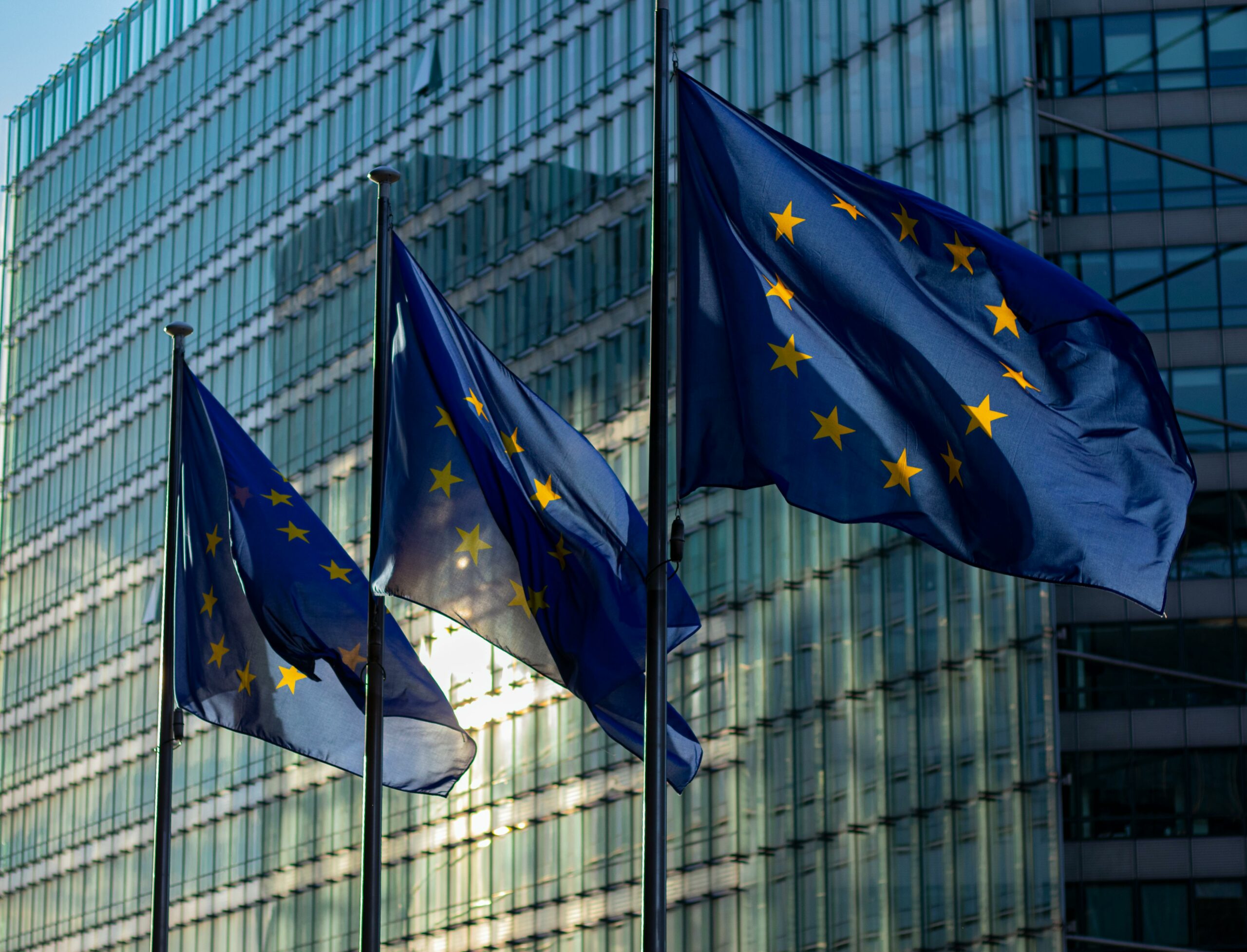 Die EU Flagen außerhalb des EU Parlamentes