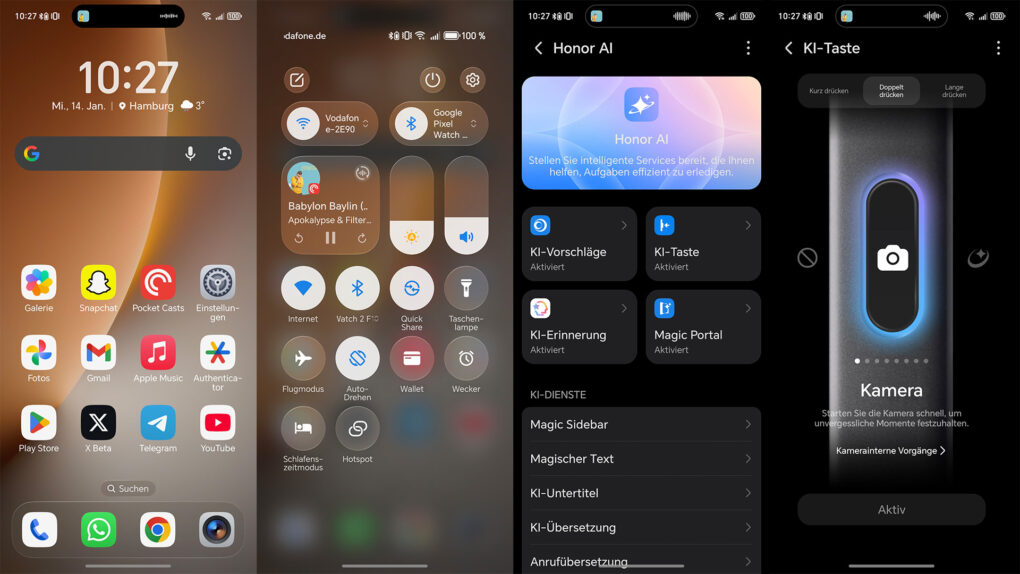 Vier Screenshots aus MagicOS 10