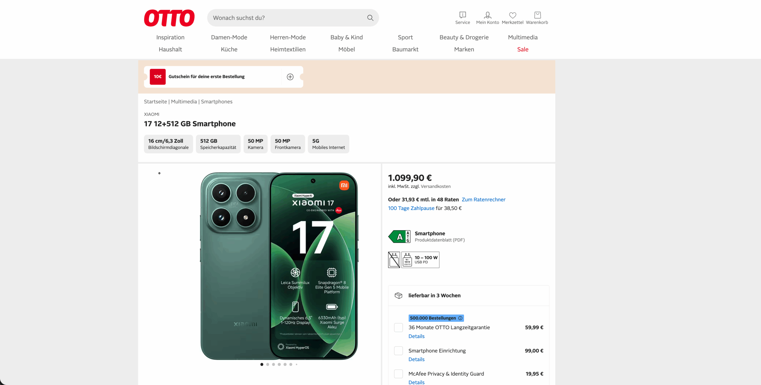 Das Xiaomi 17 wird bereits bei OTTO gelistet.