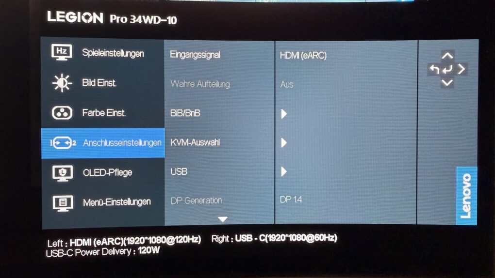Lenovo Legion Pro 34WD-10 Monitoreinstellungen
