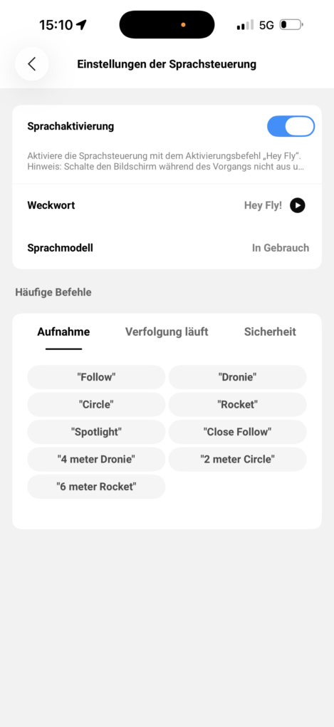 DJI Neo 2 App Sprachsteuerung