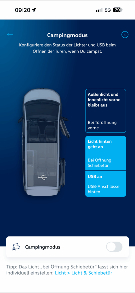 VW California eHybrid App Campingmodus