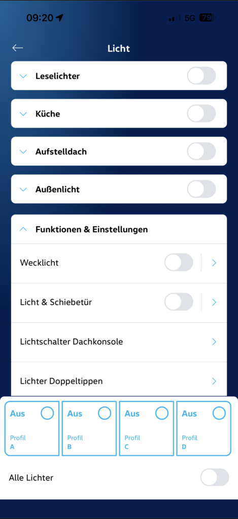 VW California eHybrid App Lichtsteuerung