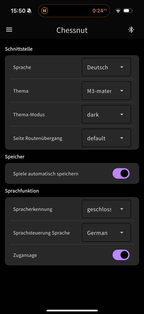 Chessnut Move App Einstellungen